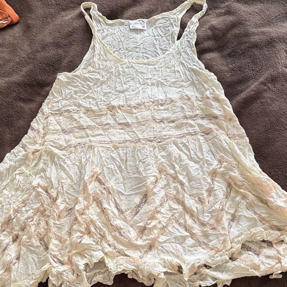 Boho Ivory Lace-Trim Mini Dress